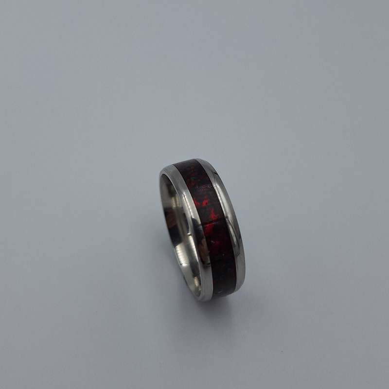 Custom Handmade Stainless Steel 8mm Ring With Crushed Opals - Size 13