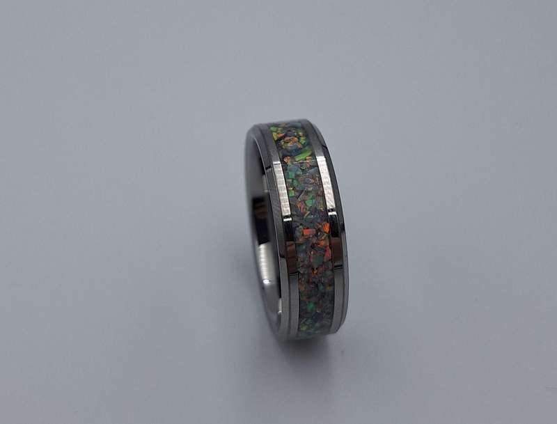 Custom Handmade Stainless Steel 8mm Ring With Crushed Opals - Size 14