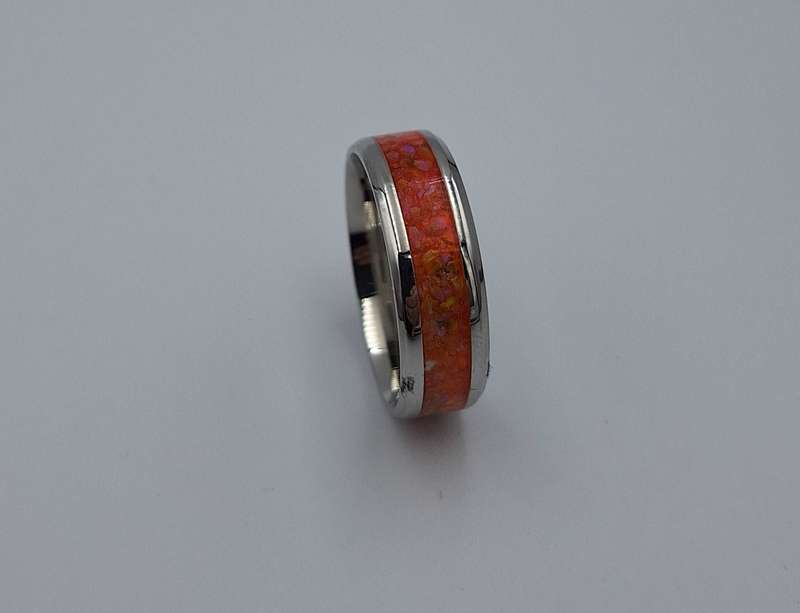 Custom Handmade Stainless Steel 8mm Ring With Crushed Opals - Size 14