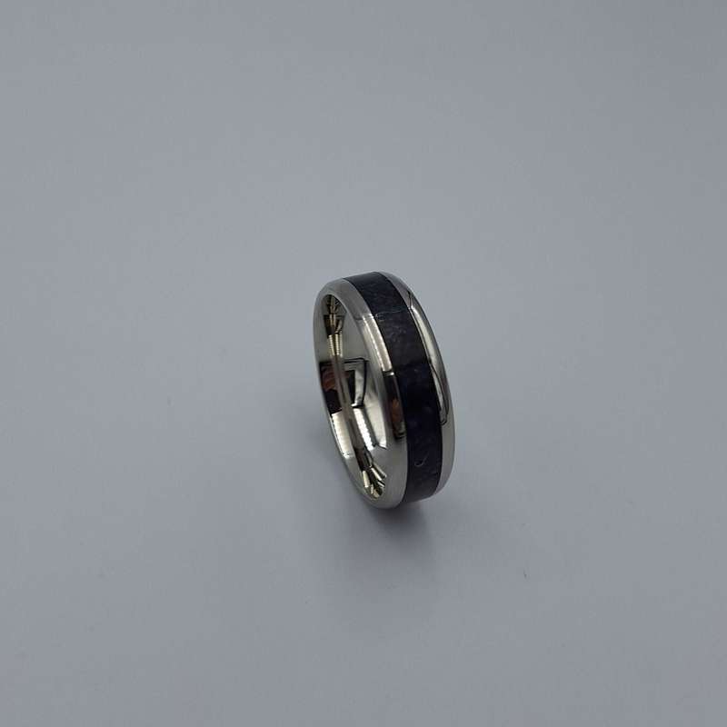Custom Handmade Stainless Steel 8mm Ring With Crushed Opals - Size 15