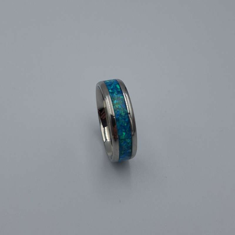 Custom Handmade Stainless Steel 8mm Ring With Crushed Opals - Size 15