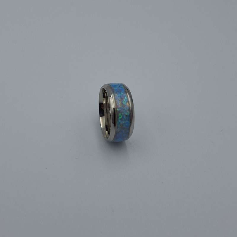 Custom Handmade Stainless Steel 8mm Ring With Crushed Opals - Size 5