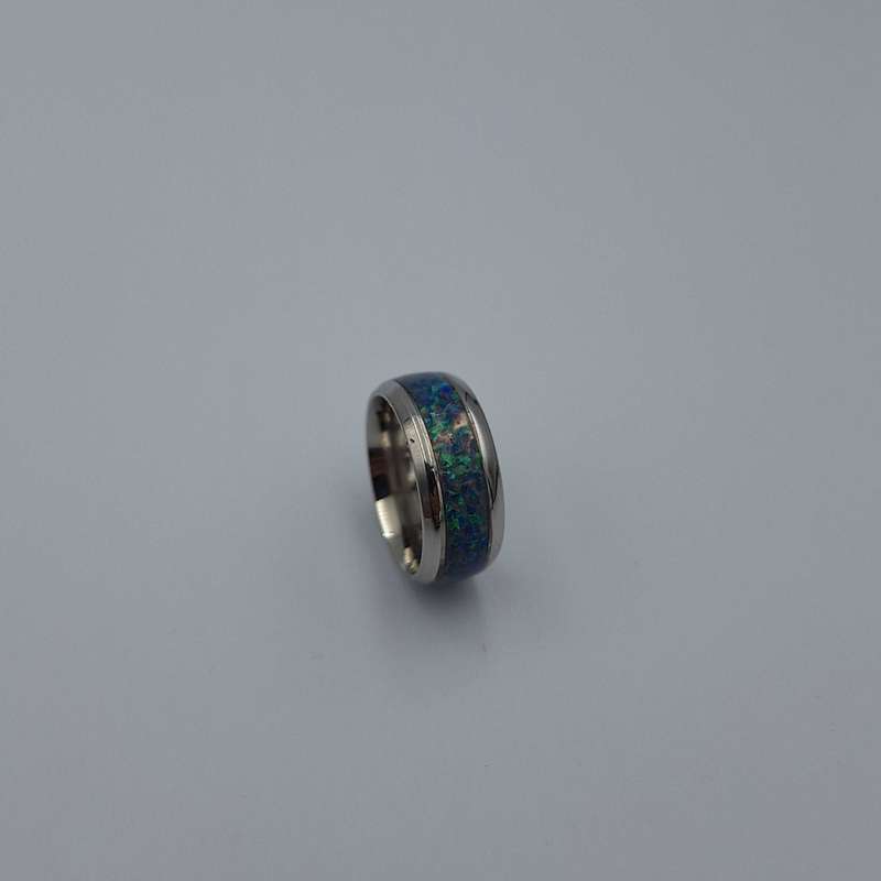 Custom Handmade Stainless Steel 8mm Ring With Crushed Opals - Size 5