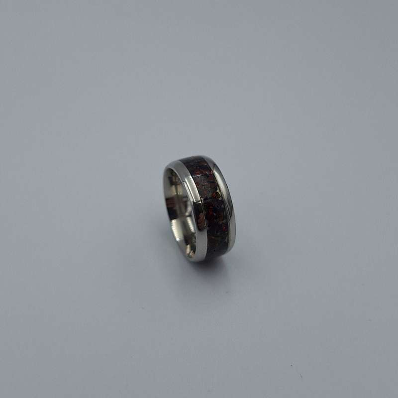 Custom Handmade Stainless Steel 8mm Ring with Crushed Opals - Size 7