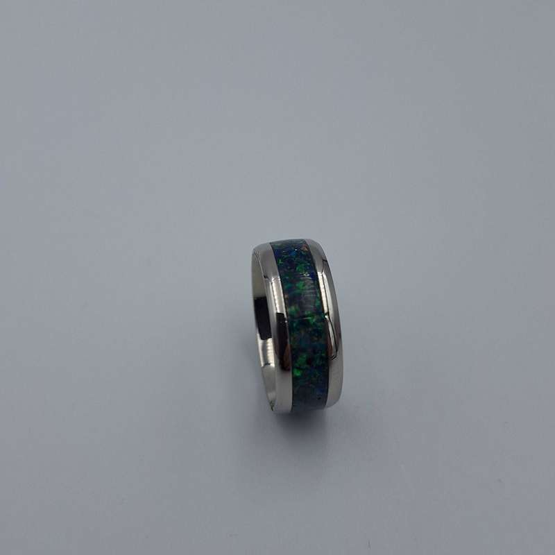 Custom Handmade Stainless Steel 8mm Ring With Crushed Opals - Size 8
