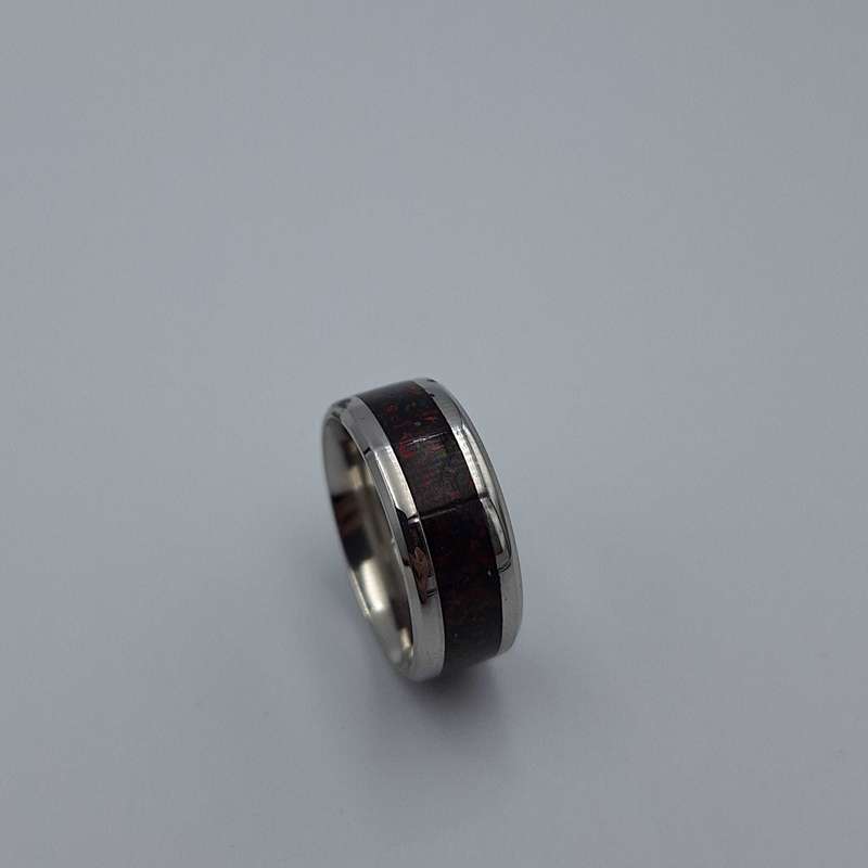 Custom Handmade Stainless Steel 8mm Ring With Crushed Opals - Size 8