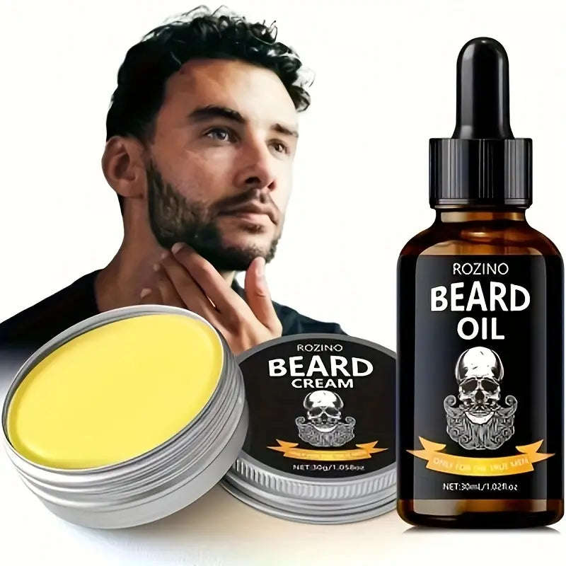 3pcs Beard Essential Oil Balm And Brush Combination Set