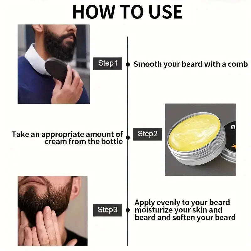 3pcs Beard Essential Oil Balm And Brush Combination Set