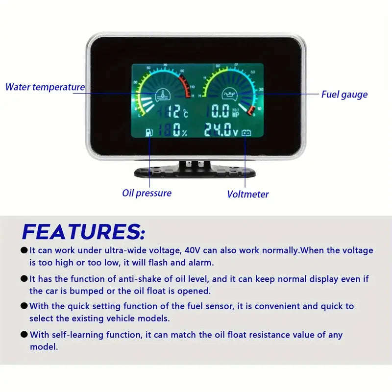 1pc Universal 4-in-1 Digital Car Dashboard Gauge