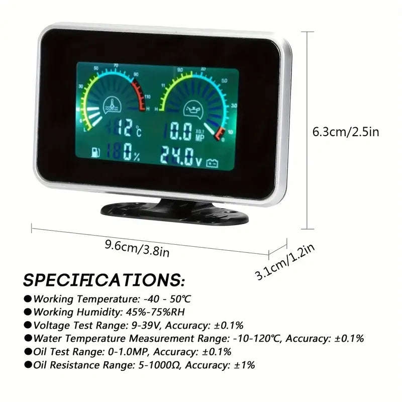 1pc Universal 4-in-1 Digital Car Dashboard Gauge