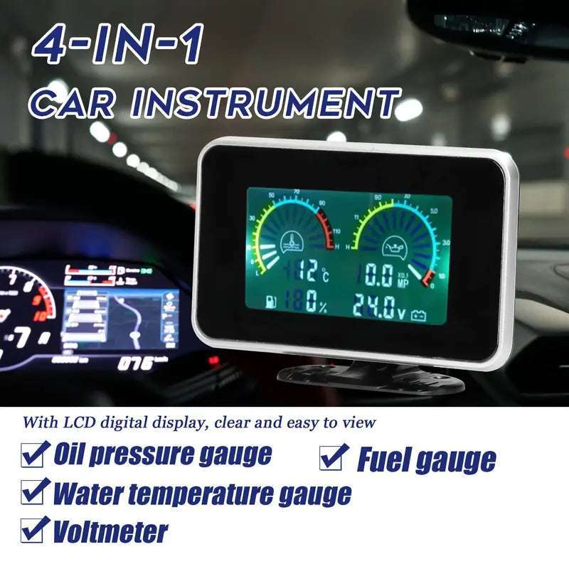 1pc Universal 4-in-1 Digital Car Dashboard Gauge