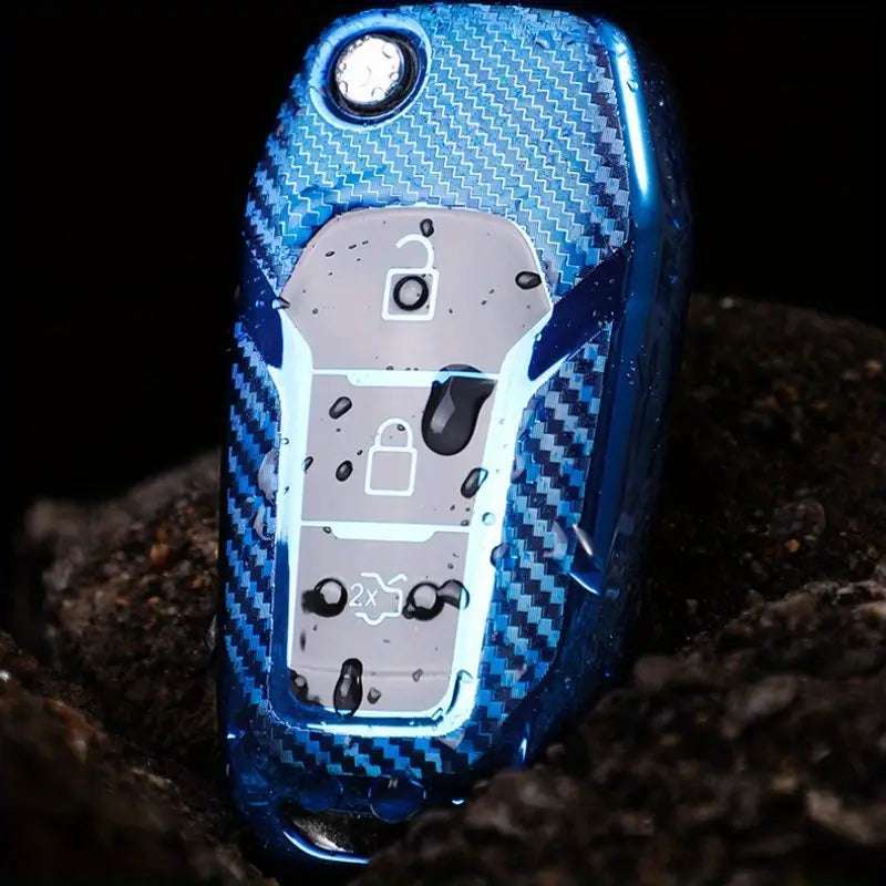 1pc Silicone Carbon Look Car Key Case Cover For Ford Vehicles