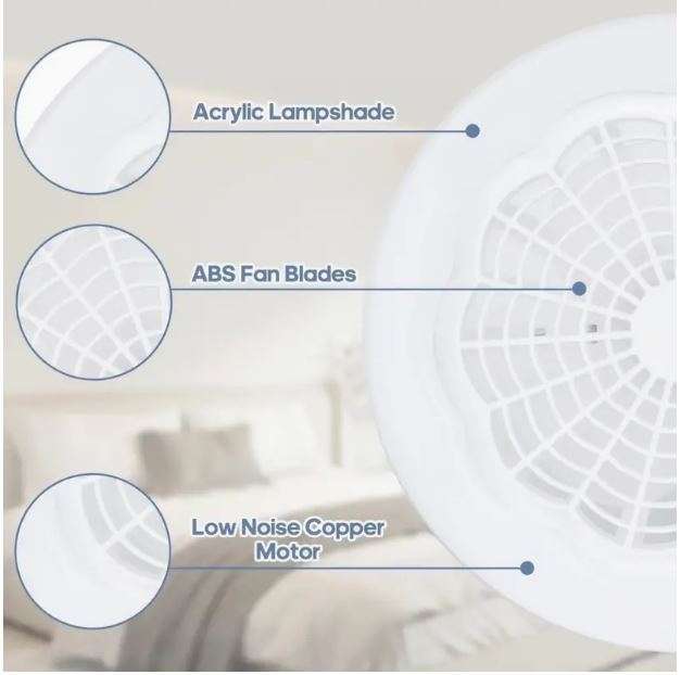 9.25-inch E27 Screw Fitting Ceiling Mounted Fan Light with Remote, Dimmable Suitable for Various ...