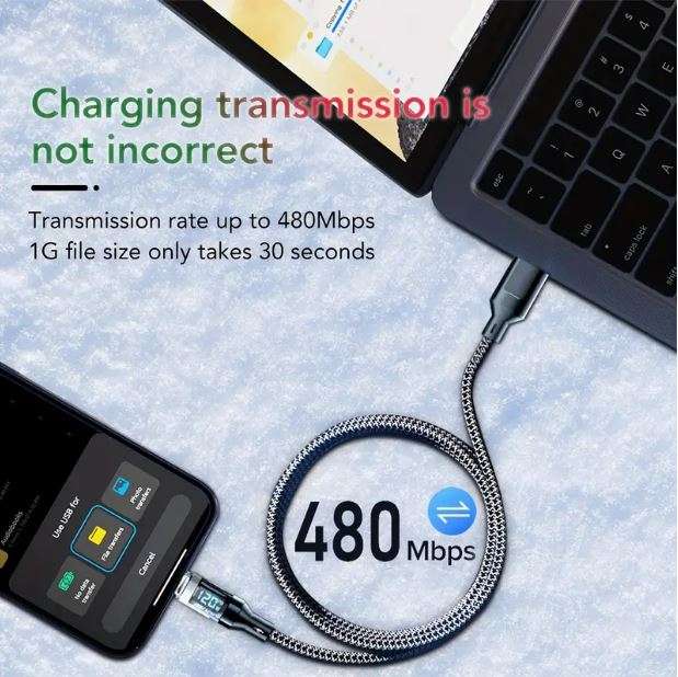 1m 120W Powerhouse Charge Cable - 6Amp Super Fast with Real-Time LCD Display - Durable USB PD Type C