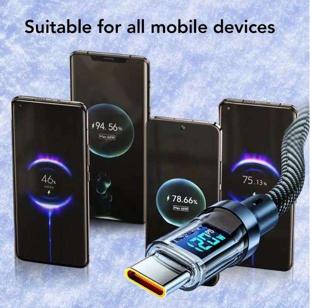 1m 120W Powerhouse Charge Cable - 6Amp Super Fast with Real-Time LCD Display - Durable USB PD Type C