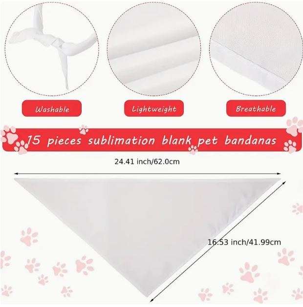 30Piece Sublimation Pet Bandana Heat Transfer Washable Triangle Dog Scarf