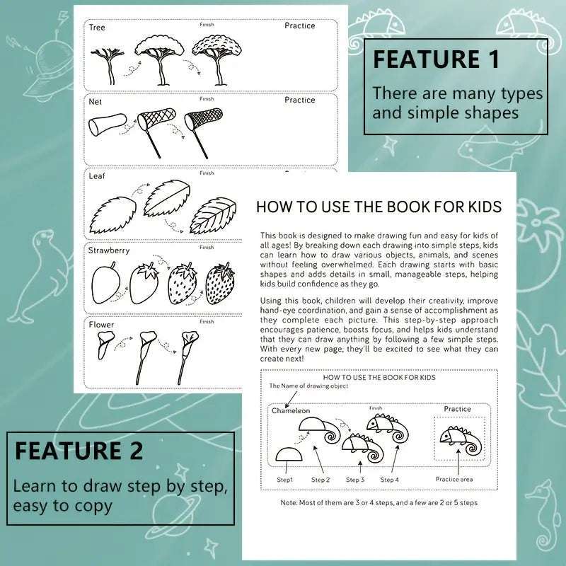 1pc Green Stick Figure Drawing Book for Youngsters