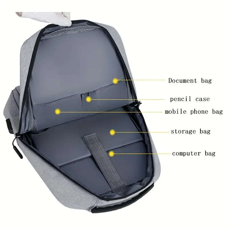 1pc Grey Laptop Bag - Lightweight, Versatile Business Backpack with Adjustable Strap