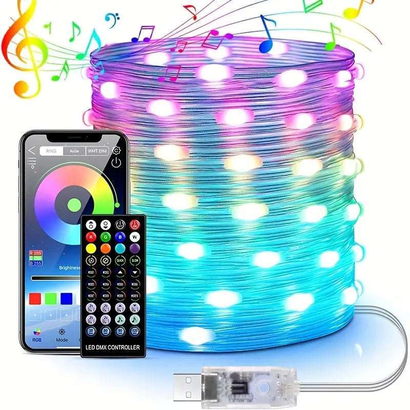 20Meter Color-Changing RGB LED Lights with Remote & App Control - USB Powered, Perfect for Holida...