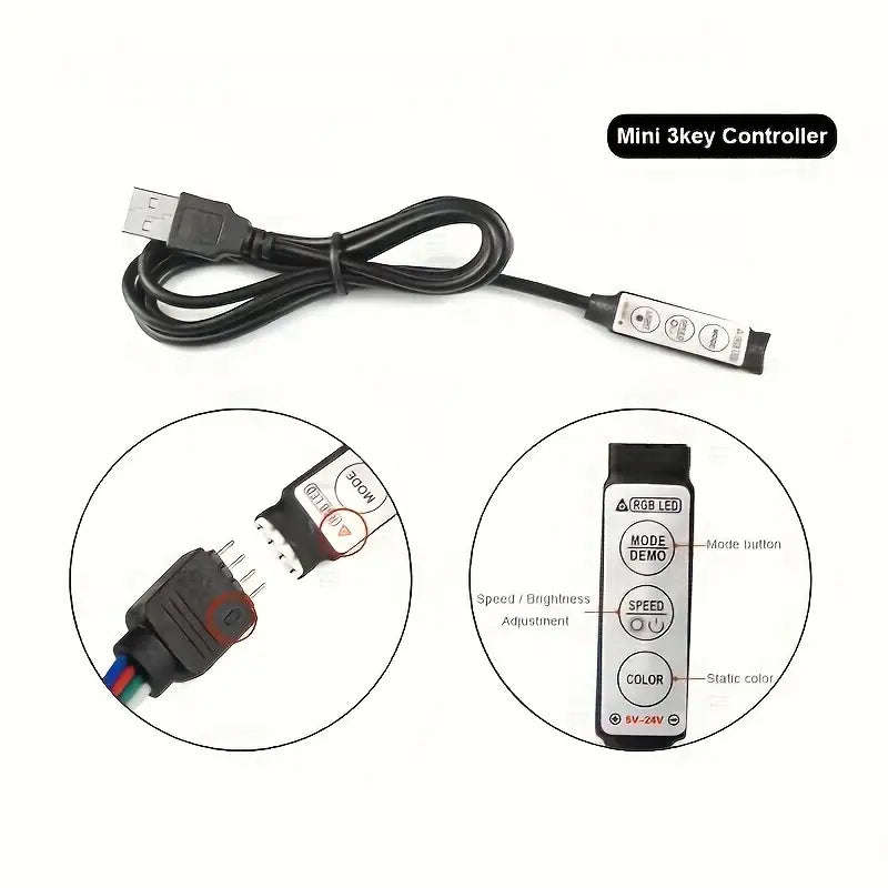 20meter 5V Vibrant RGB3535 LED Strip Light with USB Plug & Easy-Control Three-Key Remote