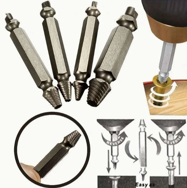4pcs Steel Damaged Screw Extractor Drill Bit Remover Set