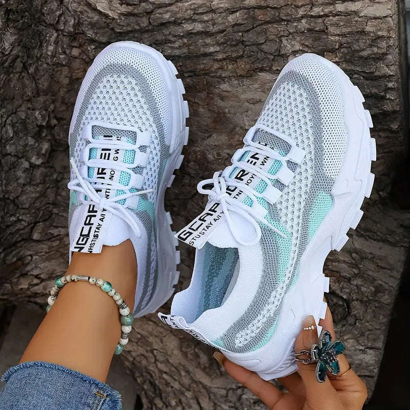 Trendy Colorblock Ladies Sneakers  Breathable & Comfortable - Size 6