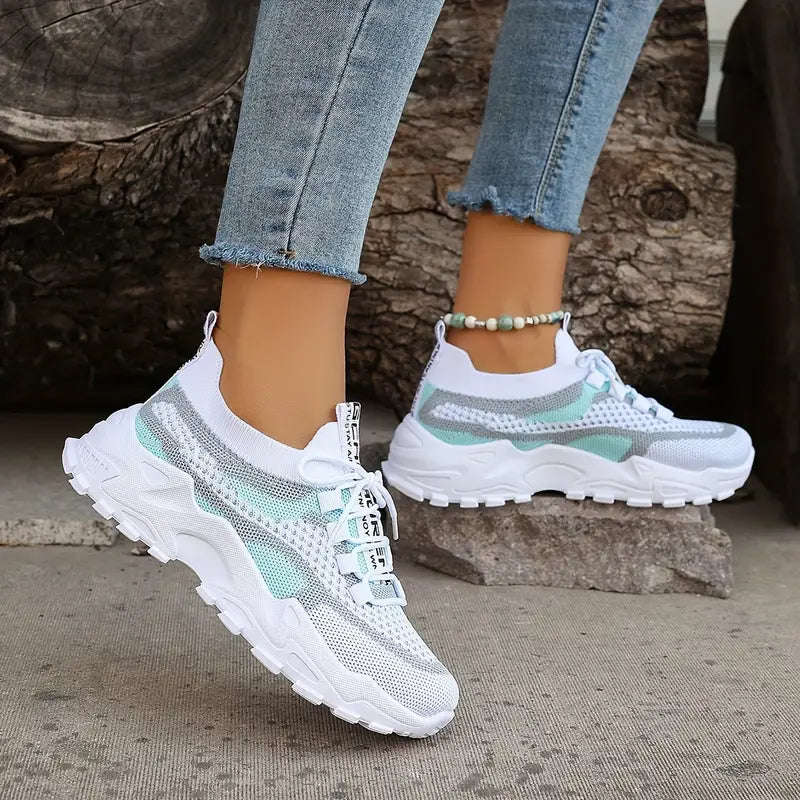 Trendy Colorblock Ladies Sneakers  Breathable & Comfortable - Size 6