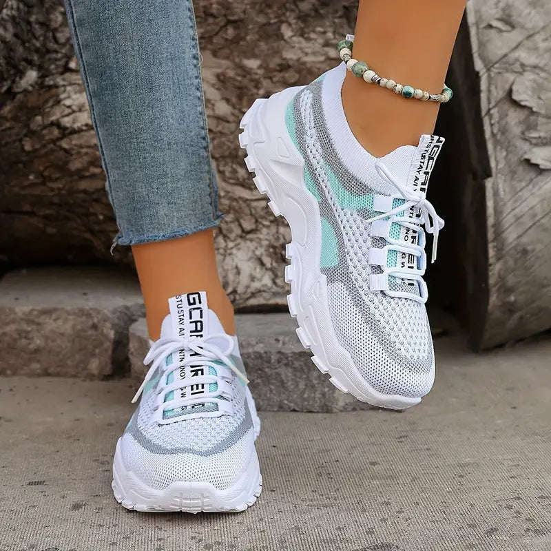Trendy Colorblock Ladies Sneakers  Breathable & Comfortable - Size 6