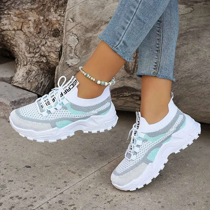 Trendy Colorblock Ladies Sneakers  Breathable & Comfortable - Size 6