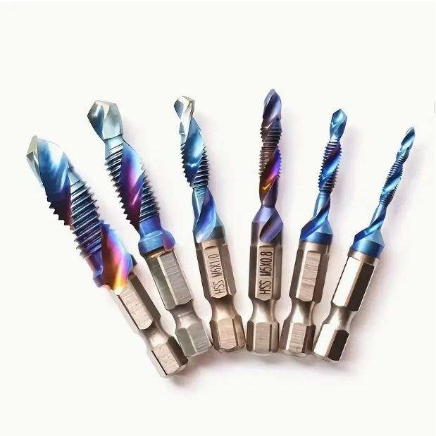 6pcs Titanium Plated Hex Shank HSS Screw Thread Metric Tap Drill Bits