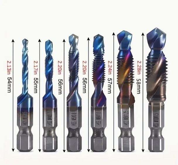 6pcs Titanium Plated Hex Shank HSS Screw Thread Metric Tap Drill Bits