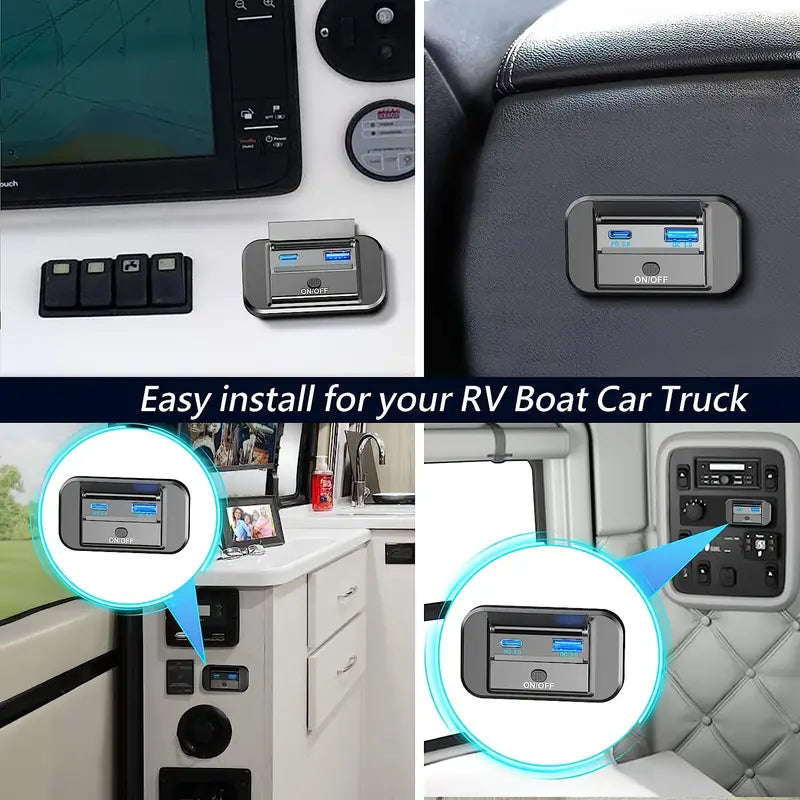 2Pc 54Watt 12V/24V USB Outlet Dual Quick Charge PD3.0 + Type-C (USB C) & QC3.0