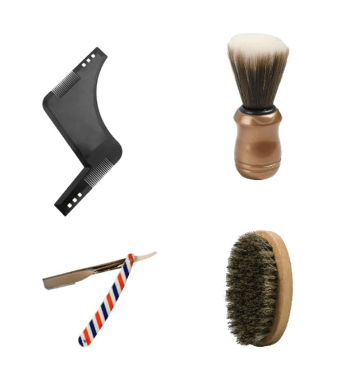 Men's Grooming Kit - Barber Razor, Shaving Brush, Beard Brush, Design Comb