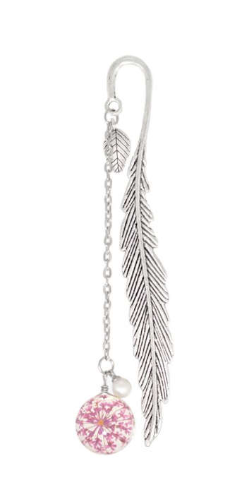 Book Lovers - Delightful Cute Dried Flower Specimen Feather Chain Bookmark - Purple