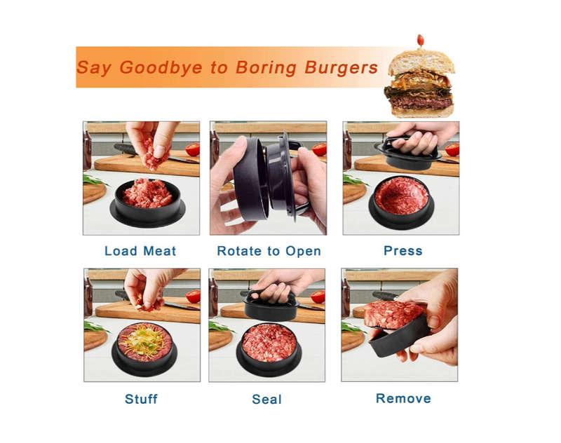 Kitchen Non Stick Press Patty Mould 5 Piece Homemade Burger Stuffer
