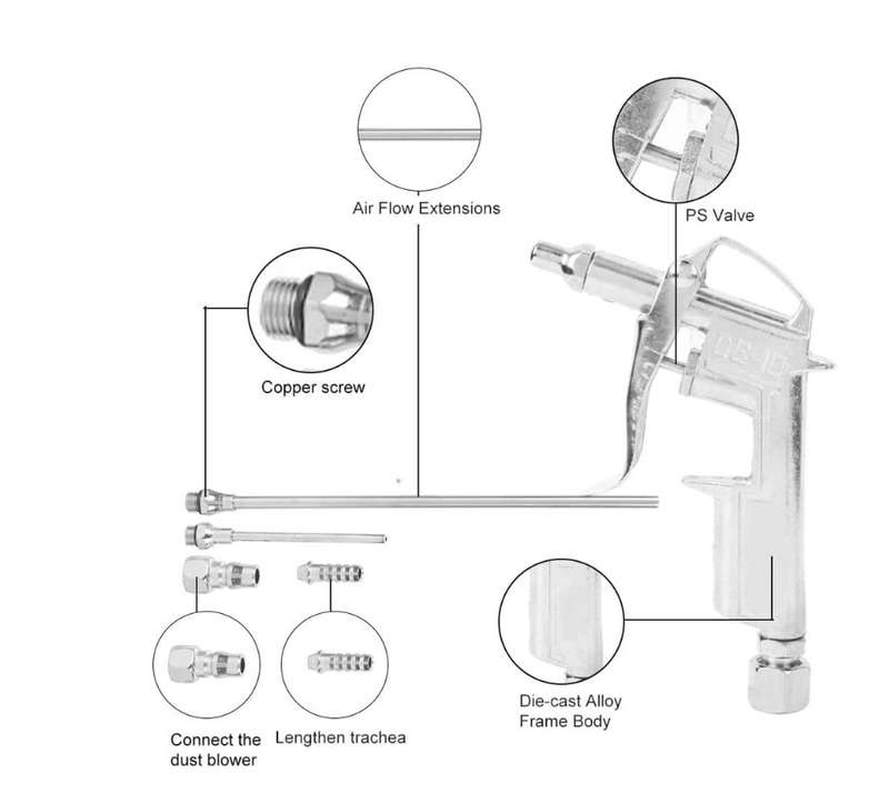 Aluminum Alloy Air Duster Blow Gun with Nozzle