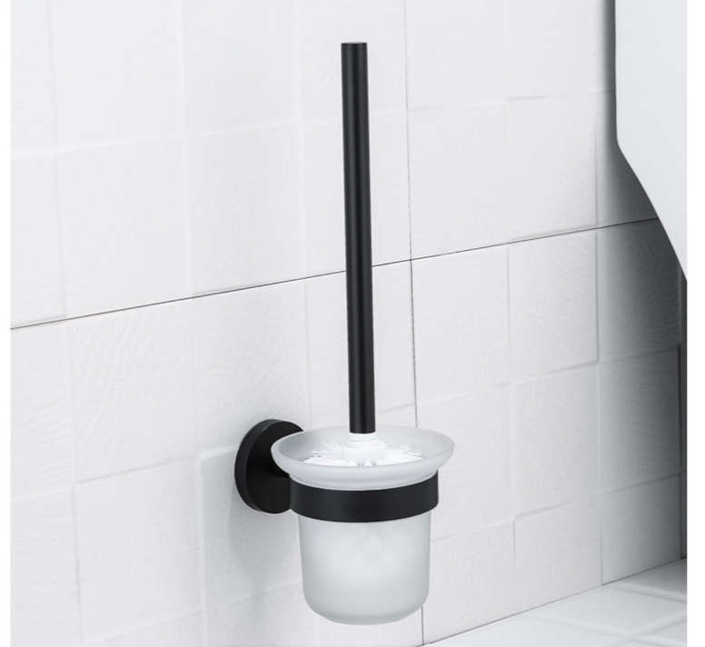 Wall Mounted Matte Black Metal Toilet Brush & Holder