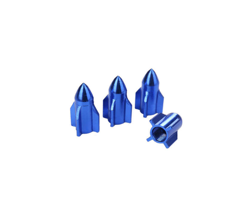 Tire Rim Valve Wheel Stem Caps Rocket Design 4 Piece Set