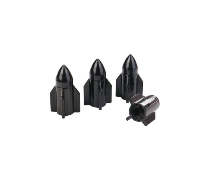 Tire Rim Valve Wheel Stem Caps Rocket Design 4 Piece Set