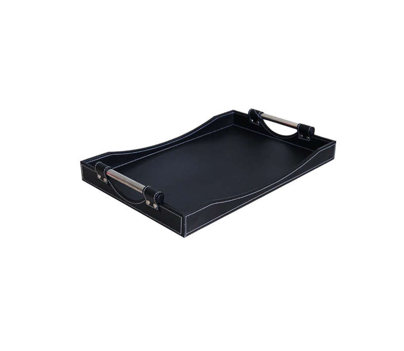 Leather Bound and Stainless Steel Handle Serving Tray