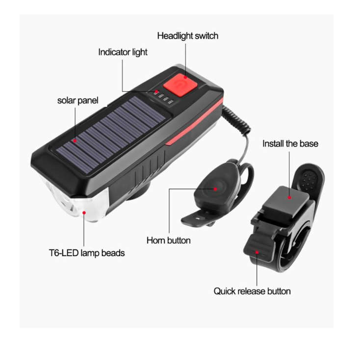 Solar / USB Rechargeable Flashlight Bike With Horn