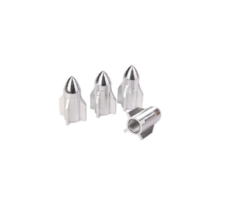 Tire Rim Valve Wheel Stem Caps Rocket Design 4 Piece Set