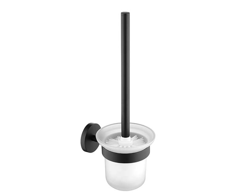 Wall Mounted Matte Black Metal Toilet Brush & Holder