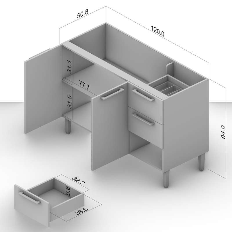 Canelone 3 drawers 2 doors 120cm kitchen floor cupboard