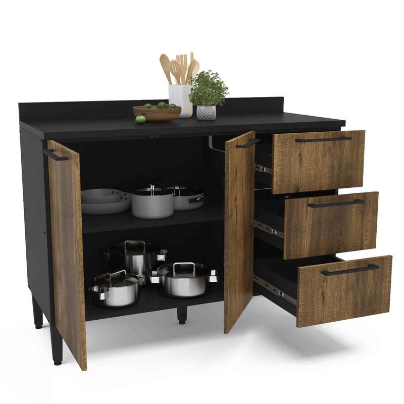 Canelone 3 drawers 2 doors 120cm kitchen floor cupboard