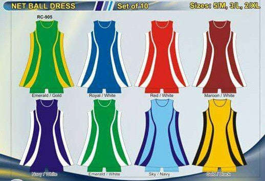 Set of 10 Ladies Netball Dress - sky/navy
