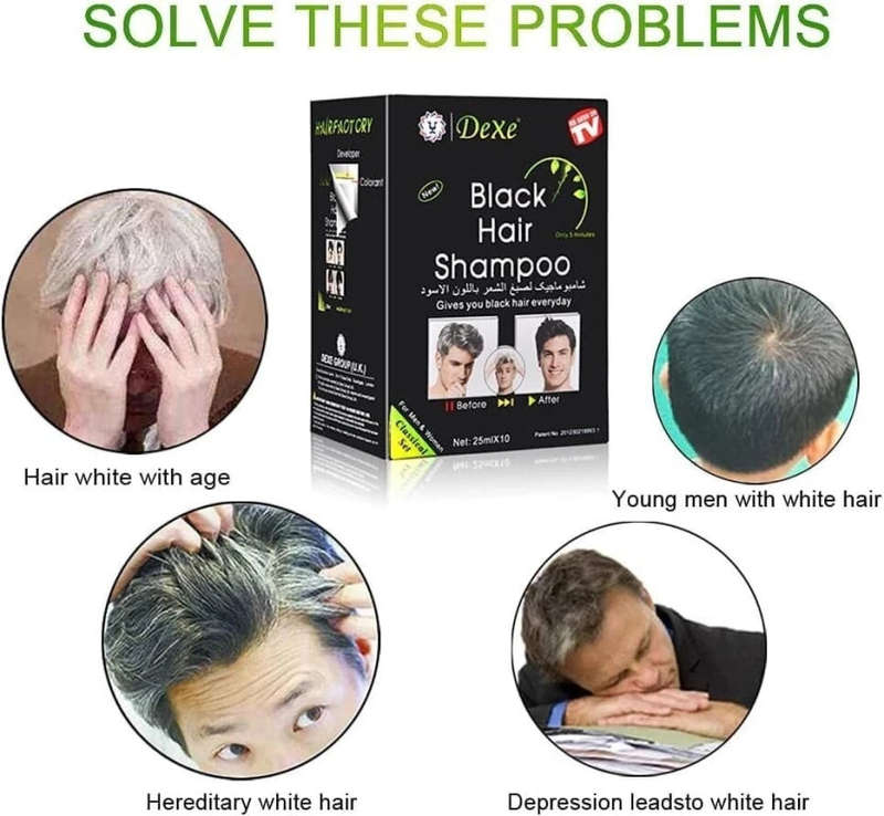 Dexe Black Hair Shampoo Dye (25ml x 10), Black