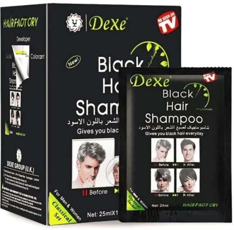 Dexe Black Hair Shampoo Dye (25ml x 10), Black