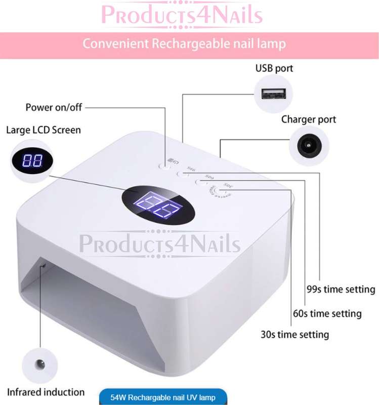 SUN S50 Cordless 54W UV.LED UV Nail Lamp - 2-in-1 with 9600mAh USB Cordless UV Nail Curling Dryer...