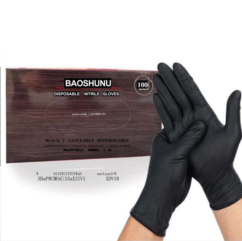 Baoshunli Disposable Nitrile Gloves, Latex-Free, Powder-Free - BLACK (QUALITY PRODUCT)